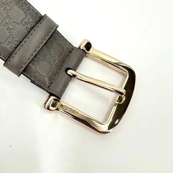 GUCCI Belt Womens 80 Gray Microguccisima GG Leather Gold Buckle AUTHENTIC NWT